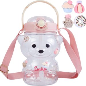 Botella forma oso rosada con correa 1000 CC